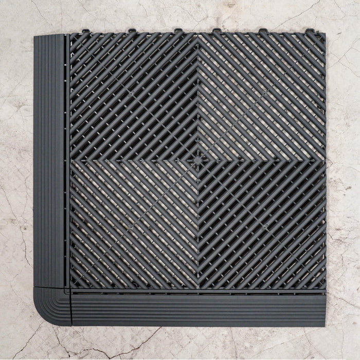 Swisstrax Ribtrax Pro Slate Grey Tile with ramps and a corner attached